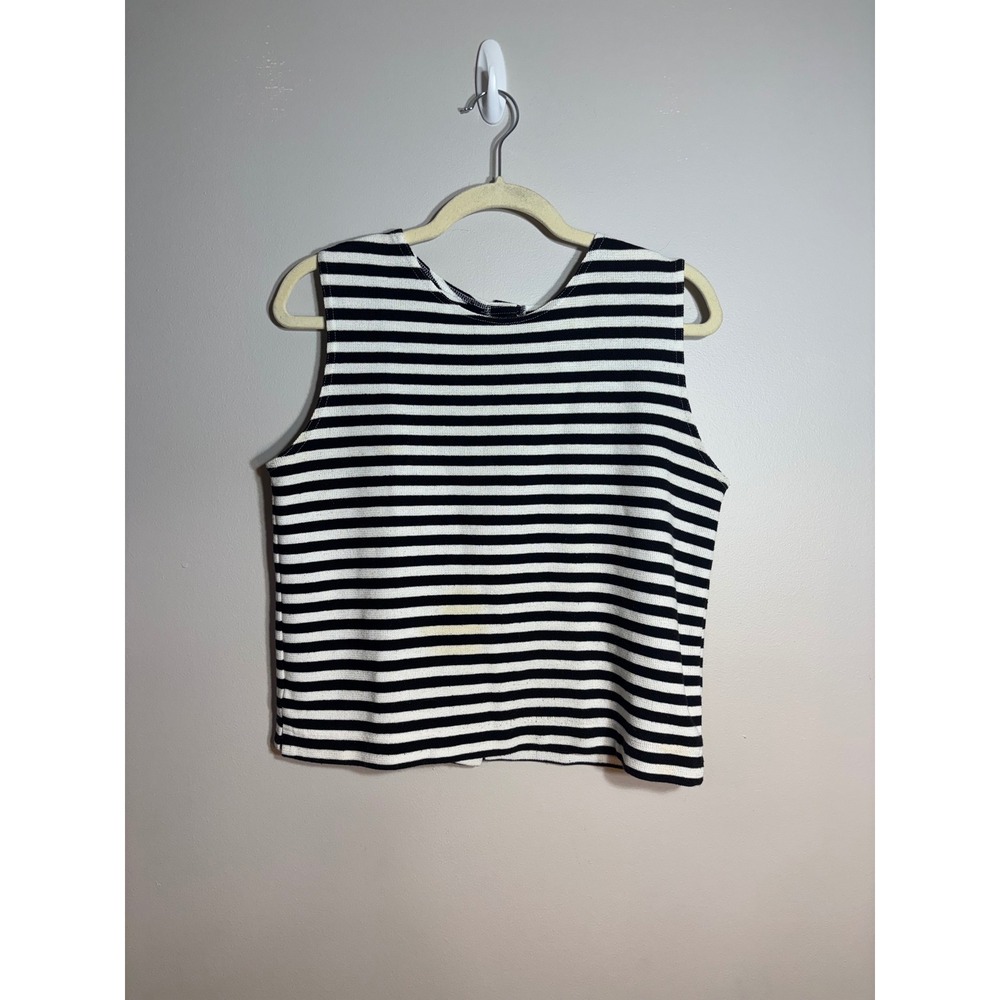 EXPRESS‎ TRICOT Black White Striped Sleeveless Button Back Top Women's M